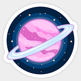 Cute Pink Planet Drawing Sticker